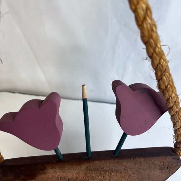 Boho Cottage Core Wooden Flower Basket Rope Handle Wall Decor Farmhouse Rustic - Picture 9 of 10